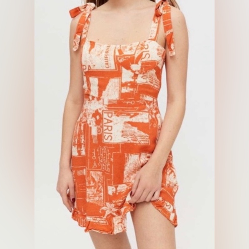 UO Jolene Linen Tie-Shoulder Mini Dress